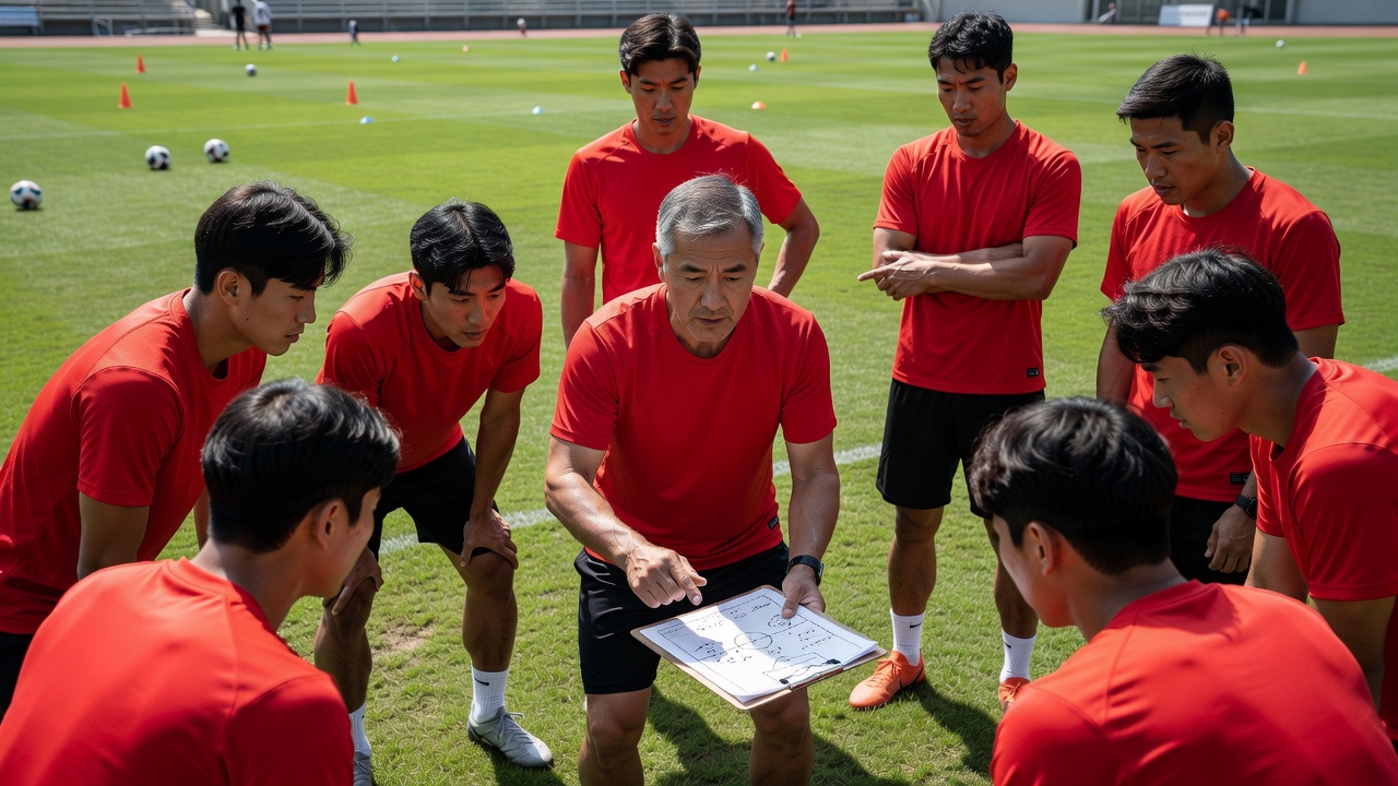 대한민국 축구 국가대표팀 목차와 개요를 보여주는 실전 훈련 장면